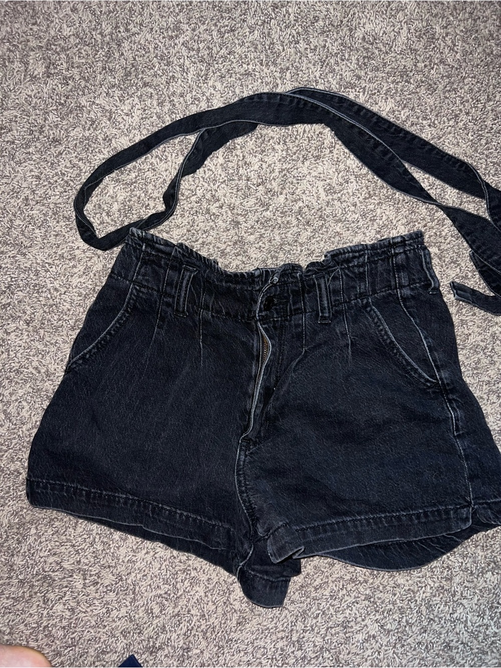 American Eagle Outfitters Black Paperbag Waist Tie Denim Shorts